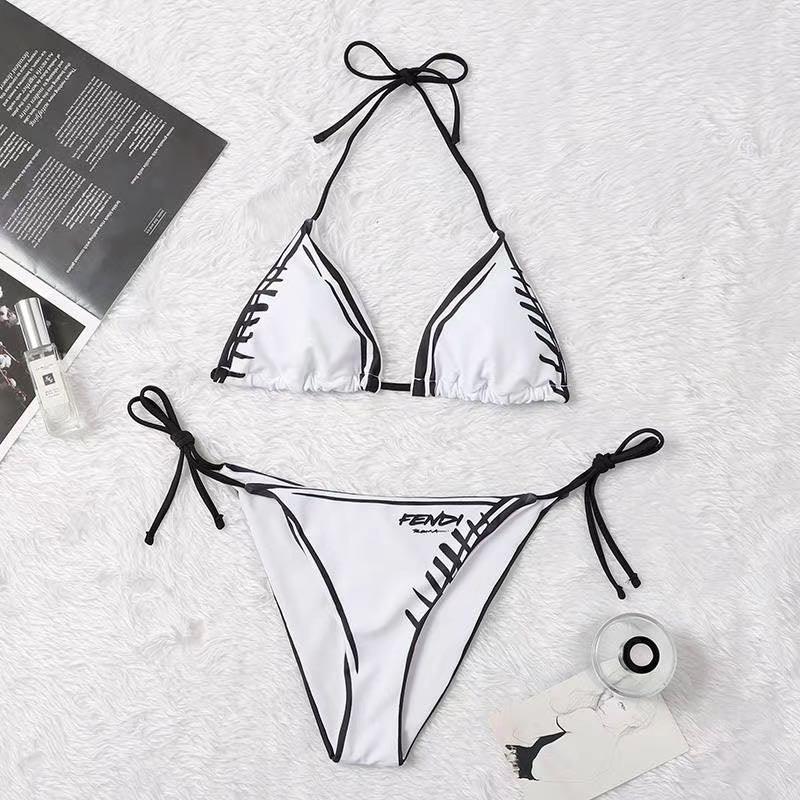 Fendi Roma White And Black Two-Piece Tie-Up Summer Bikini - Obeezi.com