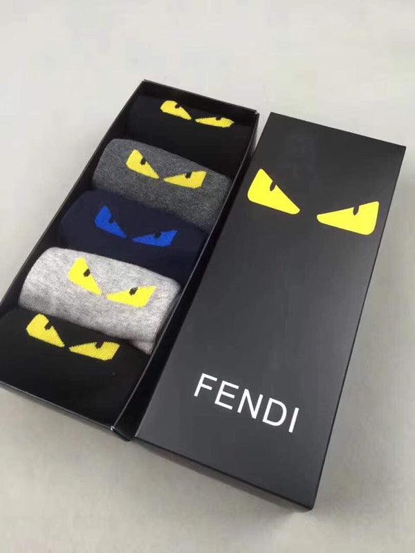 Fendi Unisex Monster Socks Black/Ash/Grey/Navyblue 5 Pairs - Obeezi.com