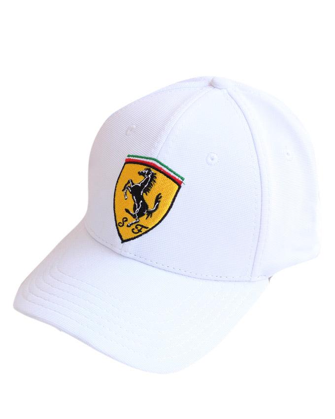 Ferrari White Quilt Stitch Hat Cap 1 w/Logo on Front & Back - Obeezi.com