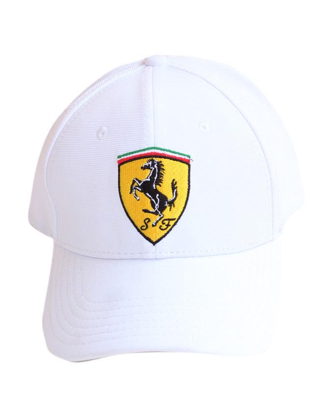 Ferrari White Quilt Stitch Hat Cap 1 w/Logo on Front & Back - Obeezi.com