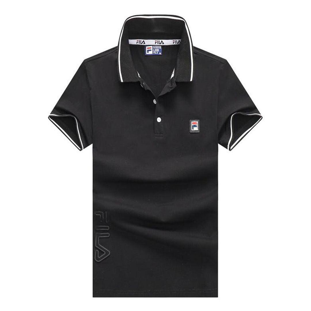 Fila Striped Trim Polo Shirt-Black - Obeezi.com