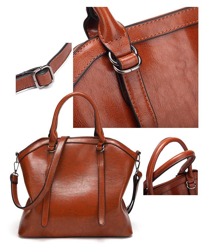 French Classic Woman Leather Brown Handbag - Obeezi.com