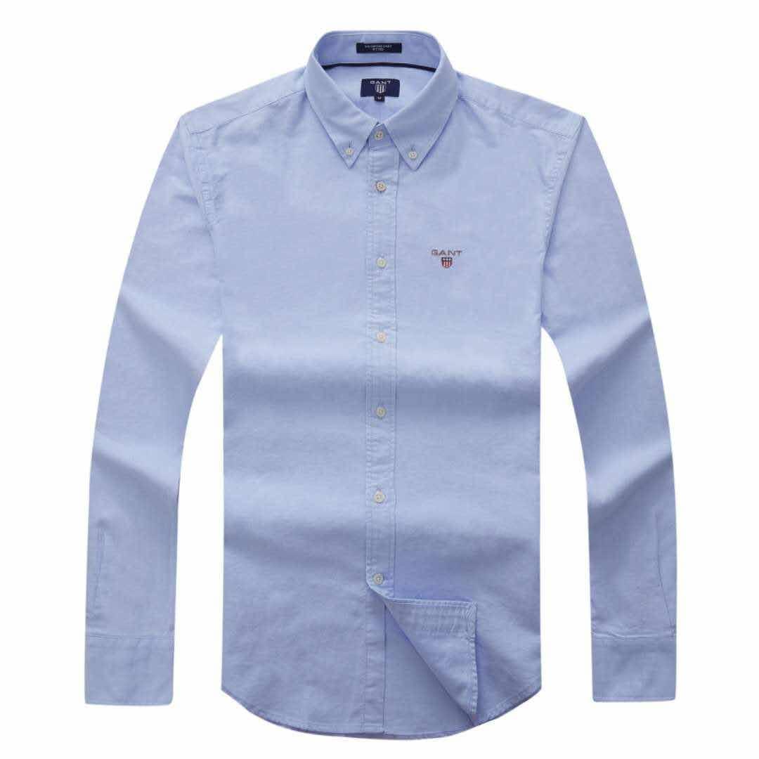 Gant Men's Plain 100% cotton collar Button Down Blue Long sleeve Shirt - Obeezi.com