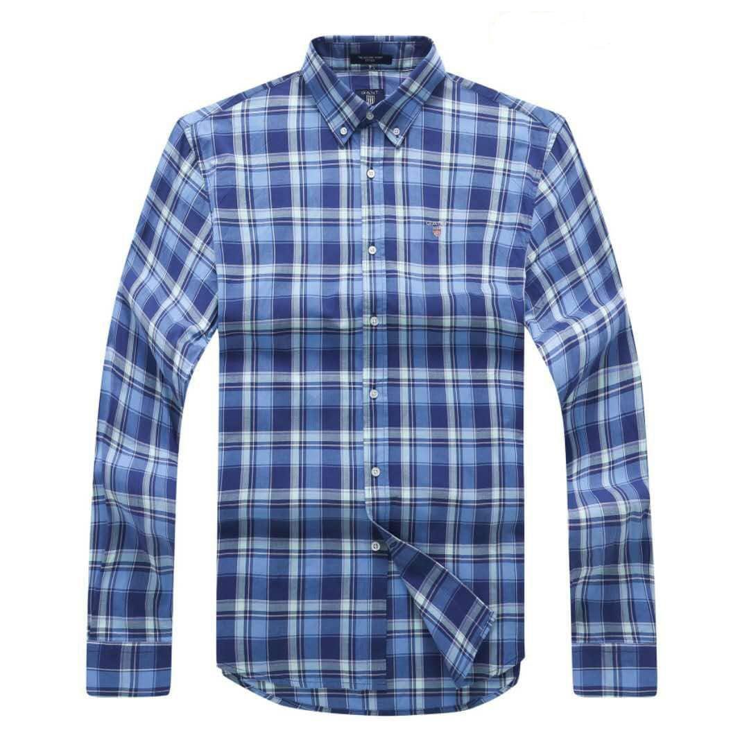 Gant Men's Plain 100% cotton collar Button down Blue Striped Long sleeve Shirt - Obeezi.com