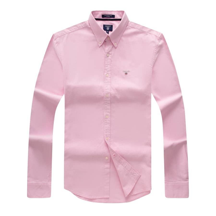 Gant Men's Plain 100% cotton collar Button down Pink Long sleeve Shirt - Obeezi.com