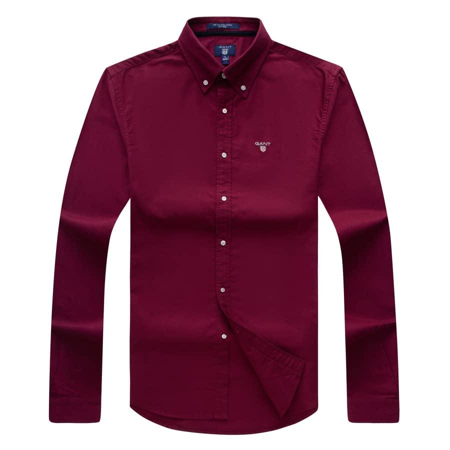 Gant Men's Plain 100% cotton collar Button down Wine Long sleeve Shirt - Obeezi.com