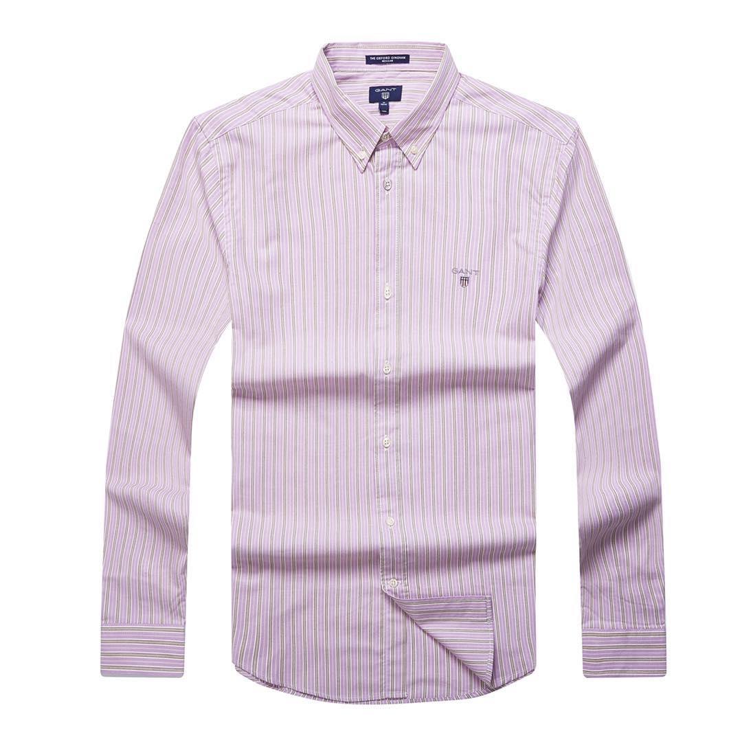 Gant Oxford Gingham Regular Classic Purple and Brown Stripe Longsleeve Shirt - Obeezi.com