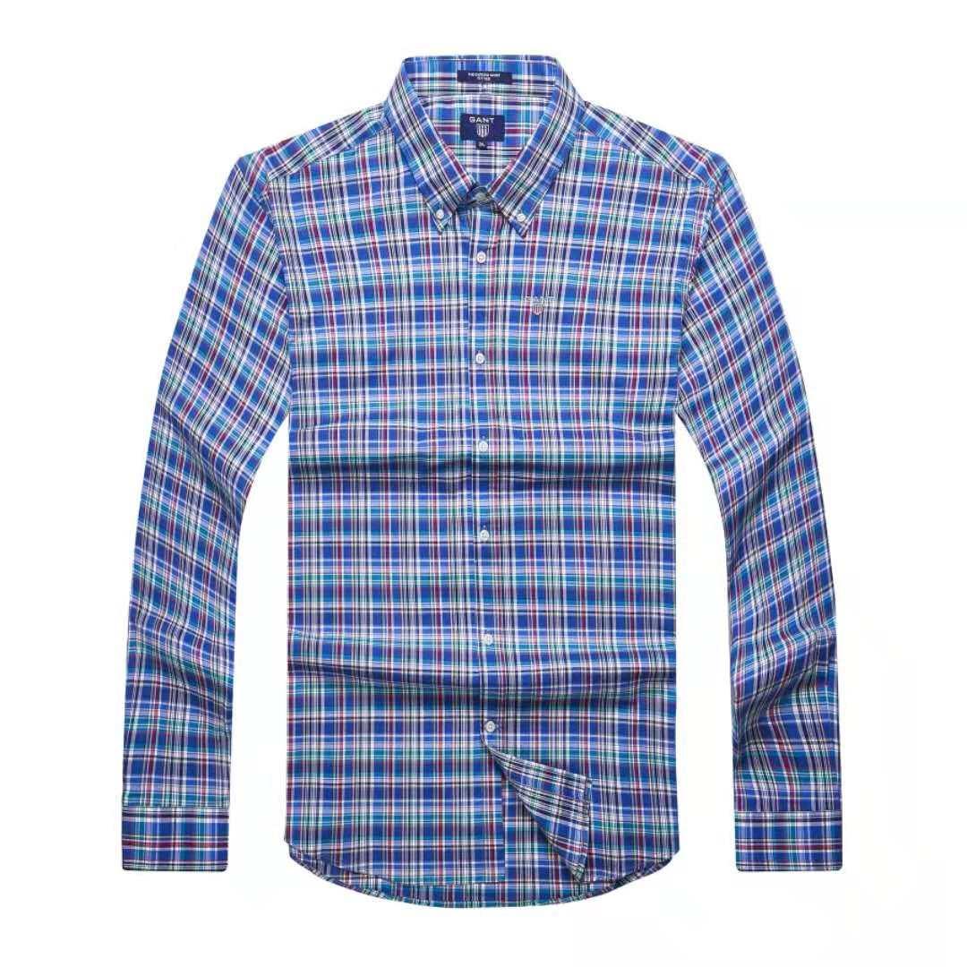 Gant Plain Men's Casual Sky Blue Crest Check Longsleeve Shirt - Obeezi.com