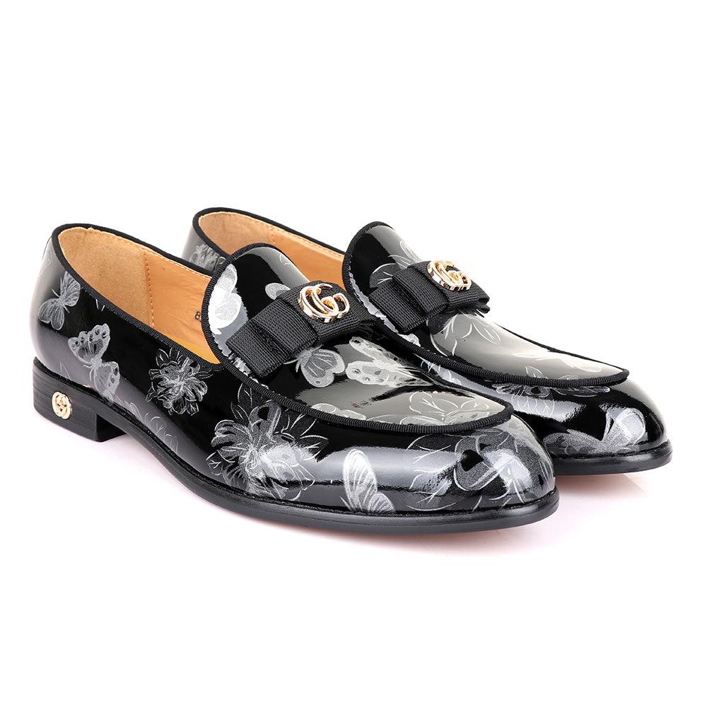 Gc Luxury Flower Black Wetlips Leather Shoe - Obeezi.com
