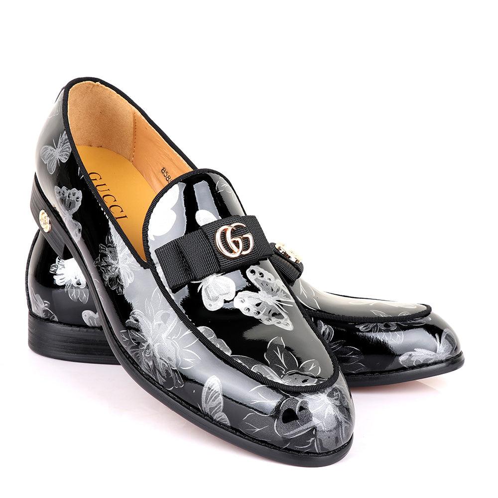 Gc Luxury Flower Black Wetlips Leather Shoe - Obeezi.com