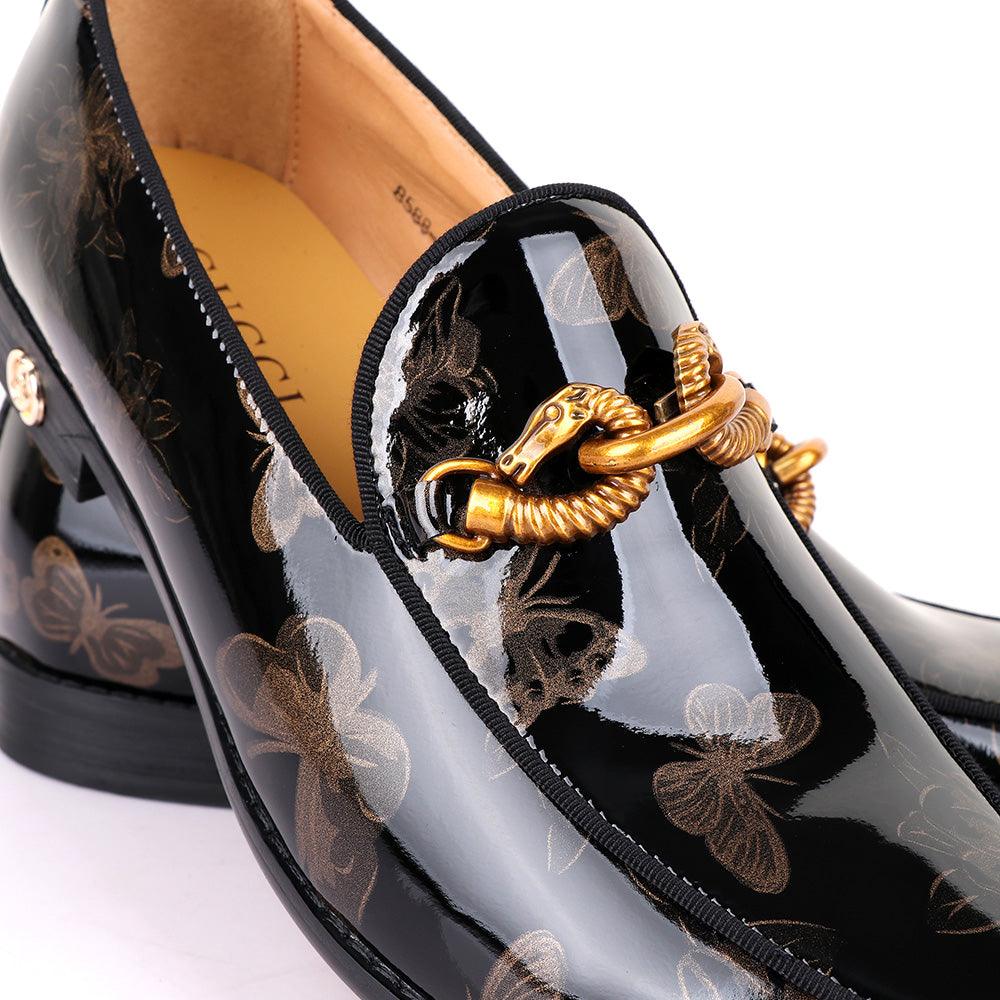 GC Luxury Flower Horse Lock Black Glossy Leather Shoe - Obeezi.com