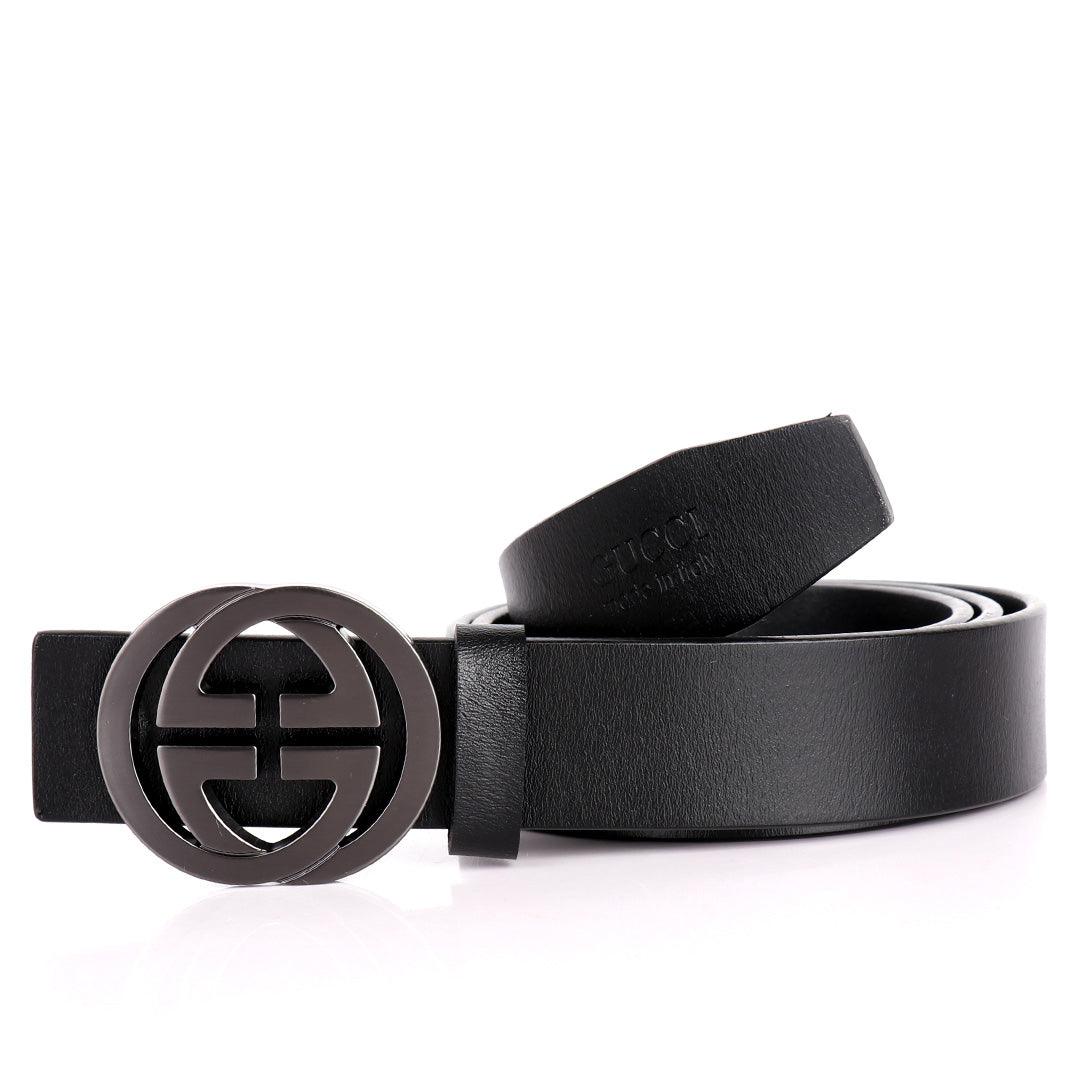 GC Silver Logo Designed Finest Quality Leather Men's Black Belt - Obeezi.com