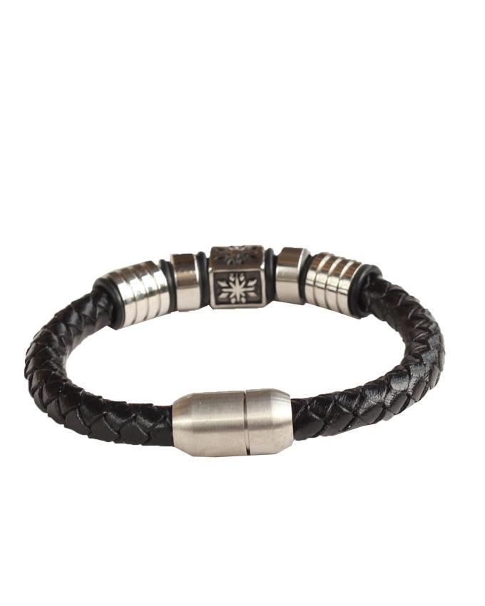 Geniune leather woven plaited bracelet with star on block box head - Obeezi.com