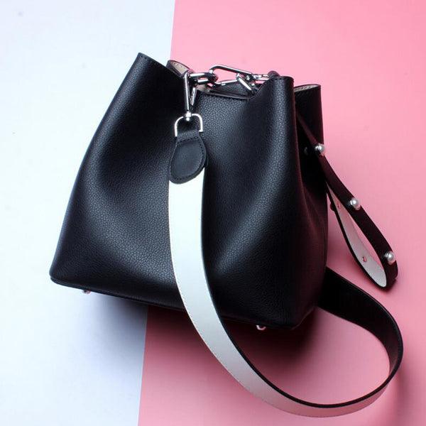 Genuine Black Leather Simple Style Shoulder Hand Bags - Obeezi.com