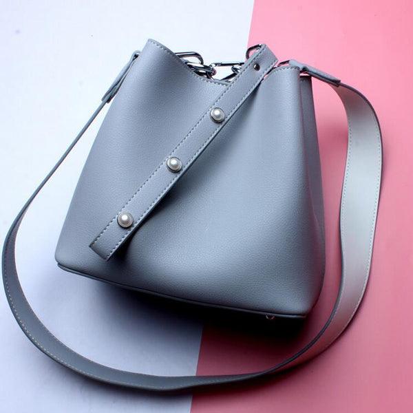 Genuine Grey Leather Simple Style Shoulder Hand Bags - Obeezi.com