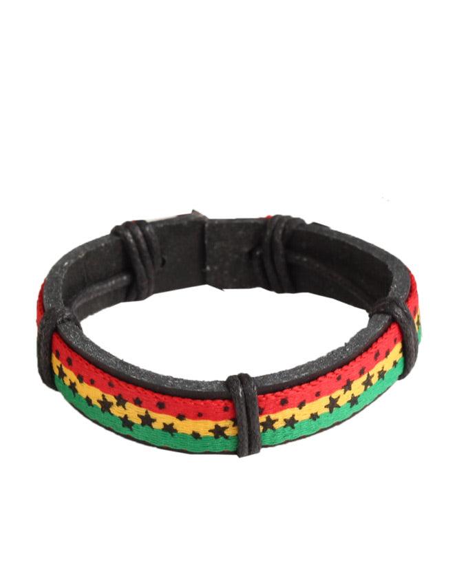 Genuine Leather Rasta Color Man Bracelets - Obeezi.com