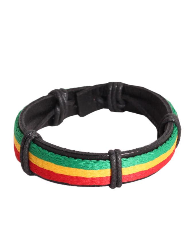 Genuine Leather Rasta Color Wrap Rope Man Bracelets - Obeezi.com