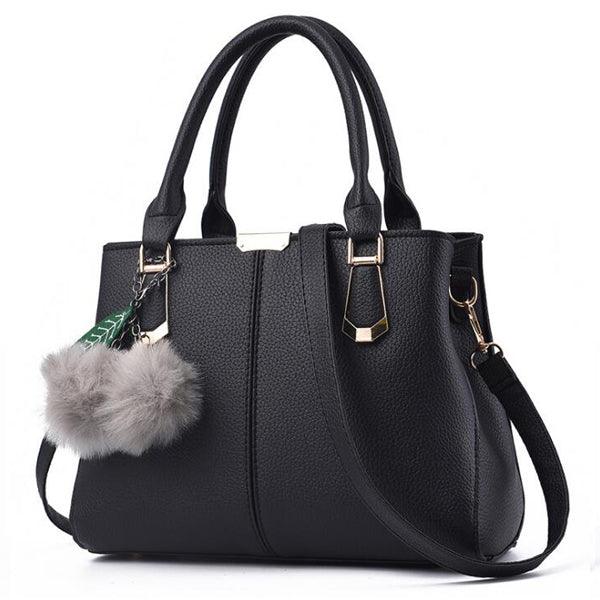 Genuine Leather Tote Handbags With Flowers Black - Obeezi.com