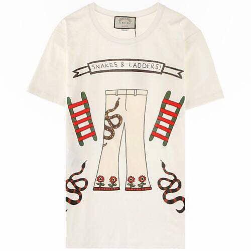 GG Snakes and Ladders Logo Print T-shirt White - Obeezi.com