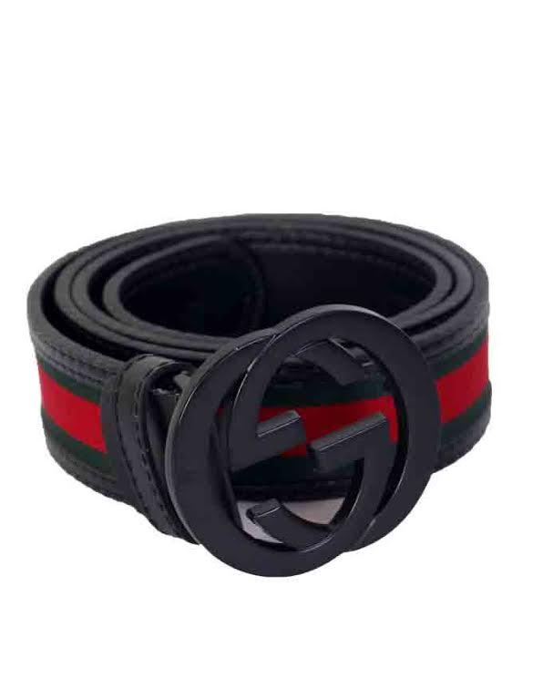 GG Supreme Black Logo Belt Green and Red Stripe - Obeezi.com