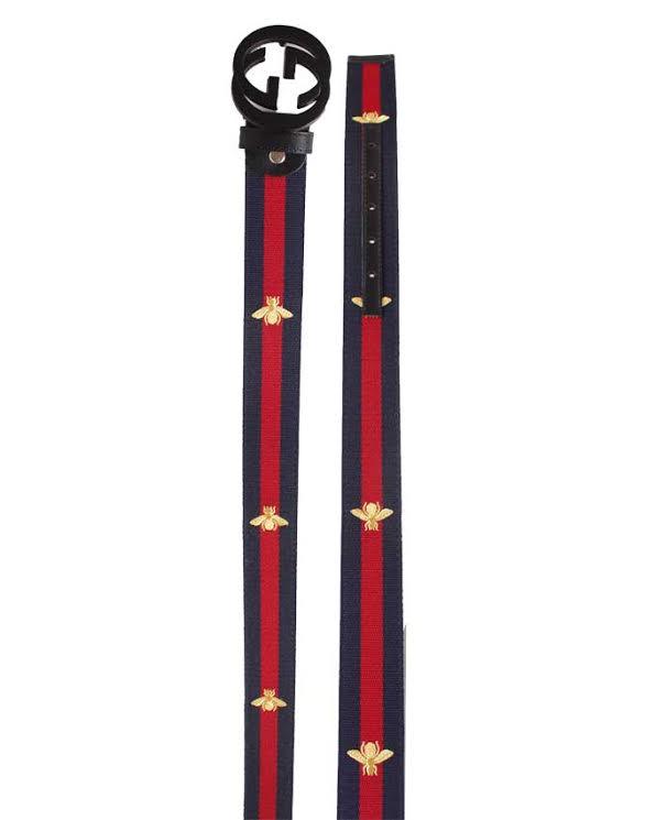 GG Supreme Black Logo Belt Navyblue and Red Stripe - Obeezi.com