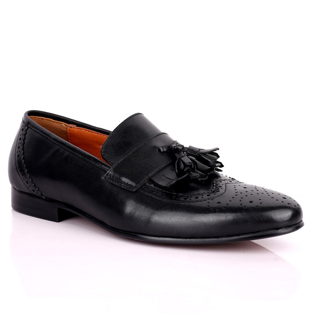 Gian Black Classic Tassel And Croc Designed Leather Shoe - Obeezi.com