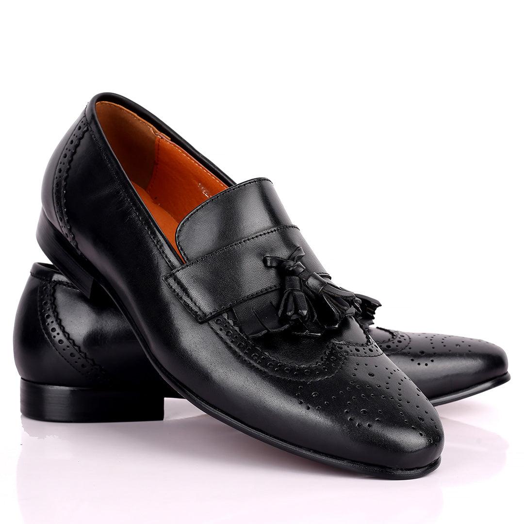 Gian Black Classic Tassel And Croc Designed Leather Shoe - Obeezi.com