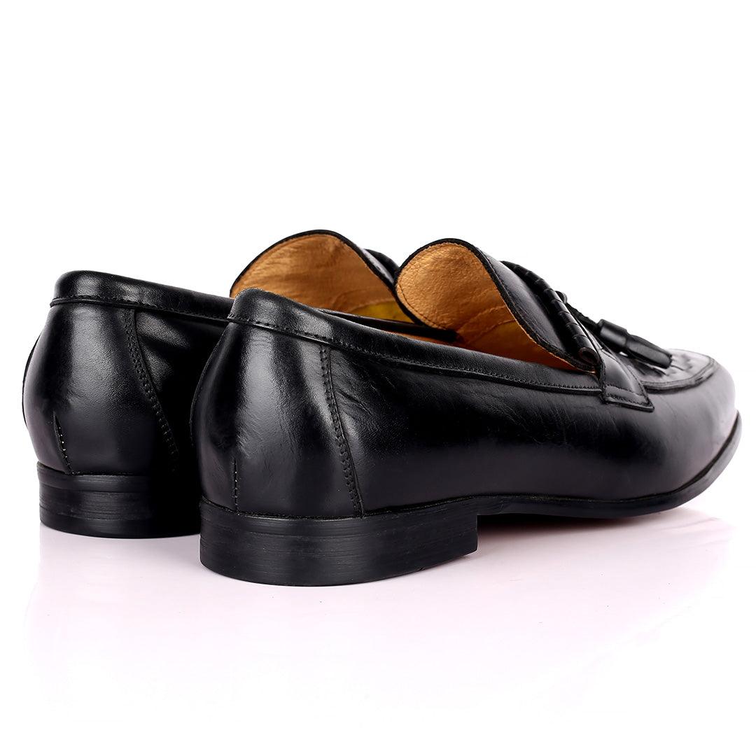 Gian Elegant Checkers And Fringe Designed Loafers Shoe - Black - Obeezi.com