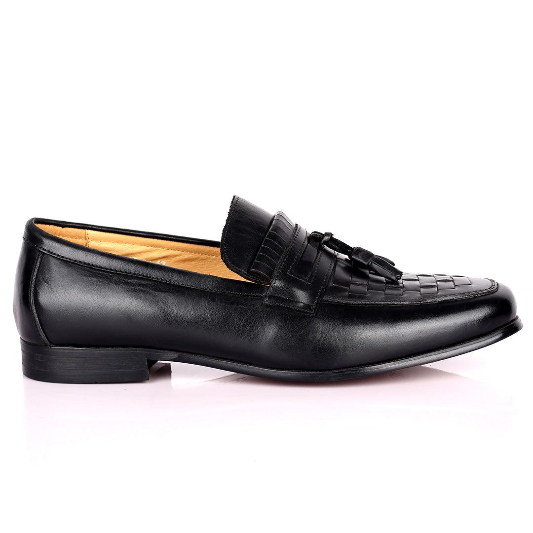 Gian Elegant Checkers And Fringe Designed Loafers Shoe - Black - Obeezi.com