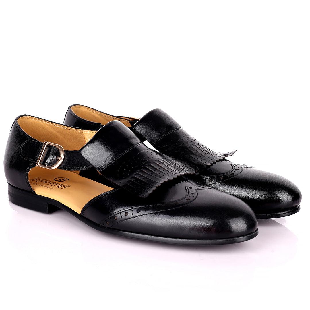 Gian Elegant Fringe Designed Men's Sandal - Black - Obeezi.com