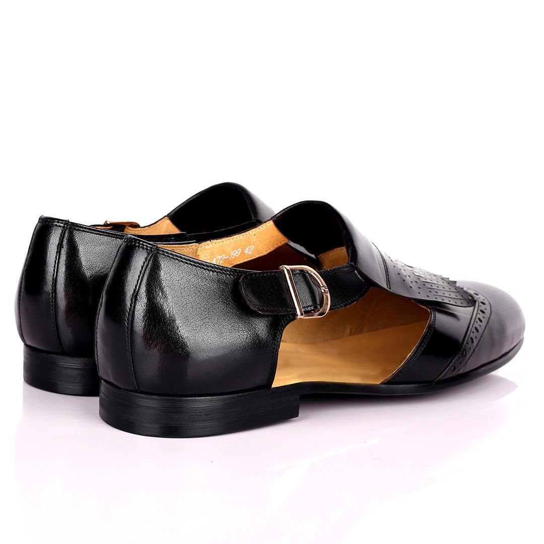 Gian Elegant Fringe Designed Men's Sandal - Black - Obeezi.com