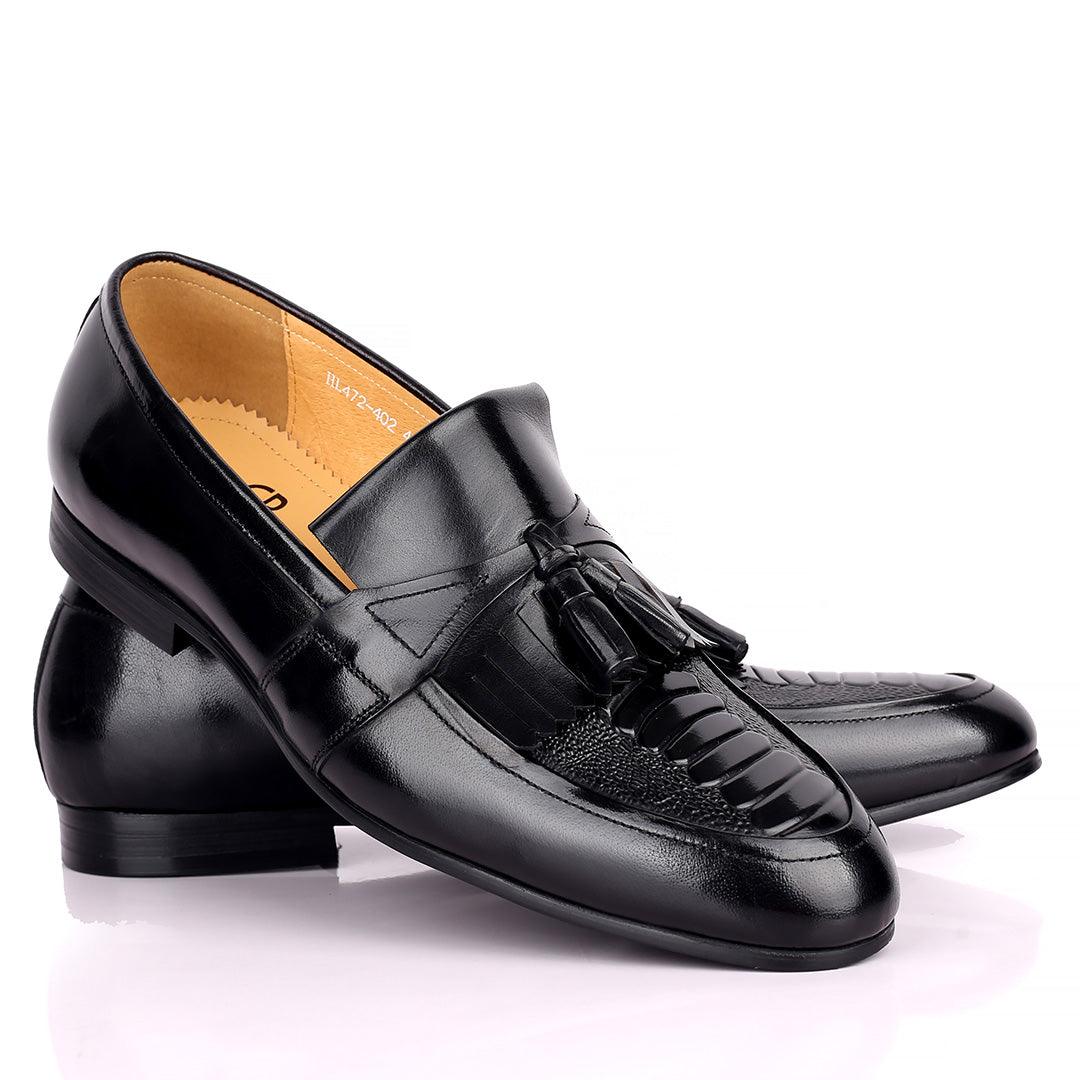 Gian Exquisite Tassel and Fringe Designed Black Leather Shoe - Obeezi.com