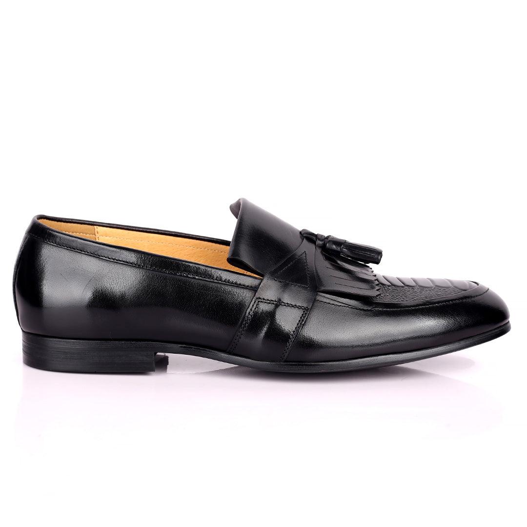 Gian Exquisite Tassel and Fringe Designed Black Leather Shoe - Obeezi.com