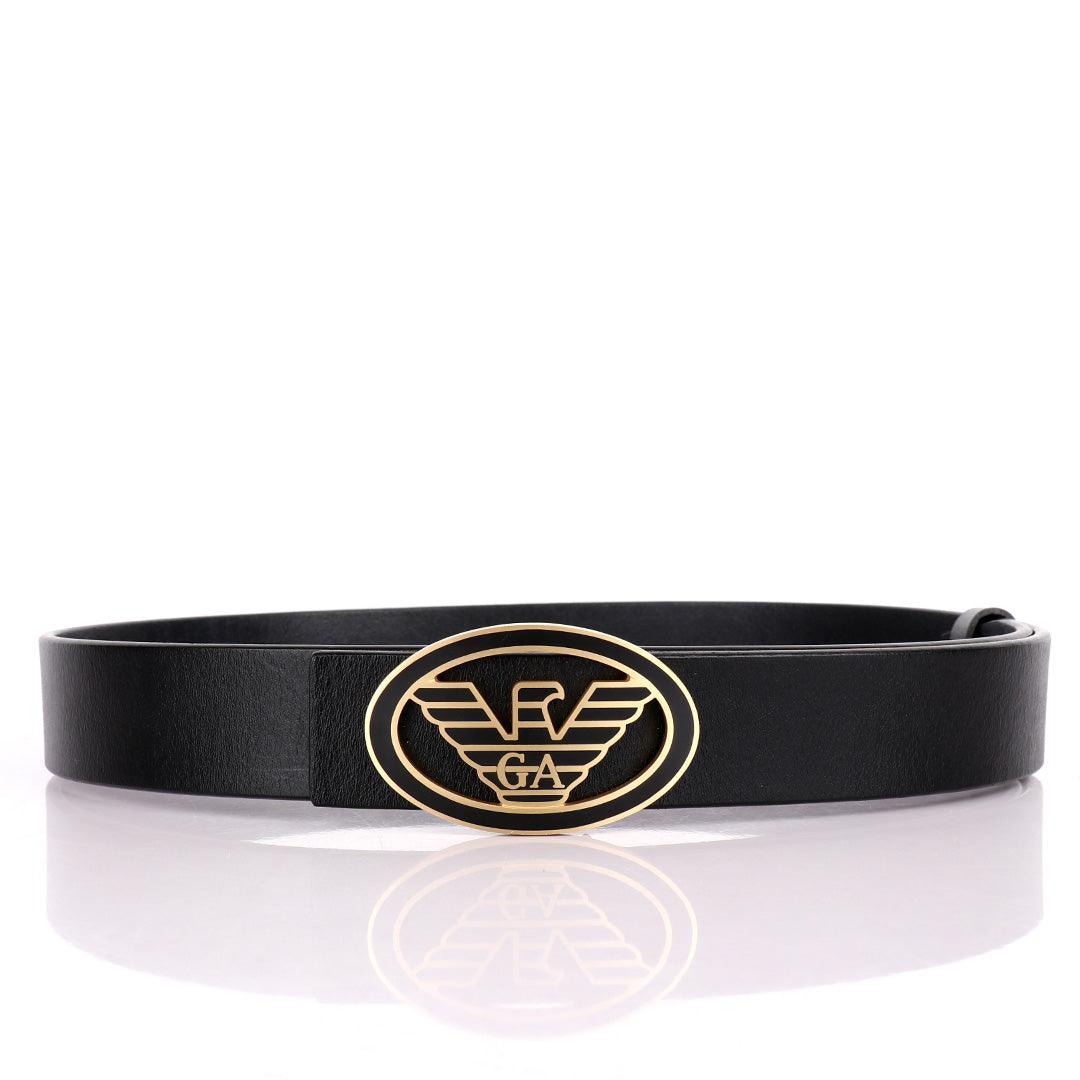 Giorgio Armani Golden Eagle In Oval Logo Genuine Leather Black Belt - Obeezi.com