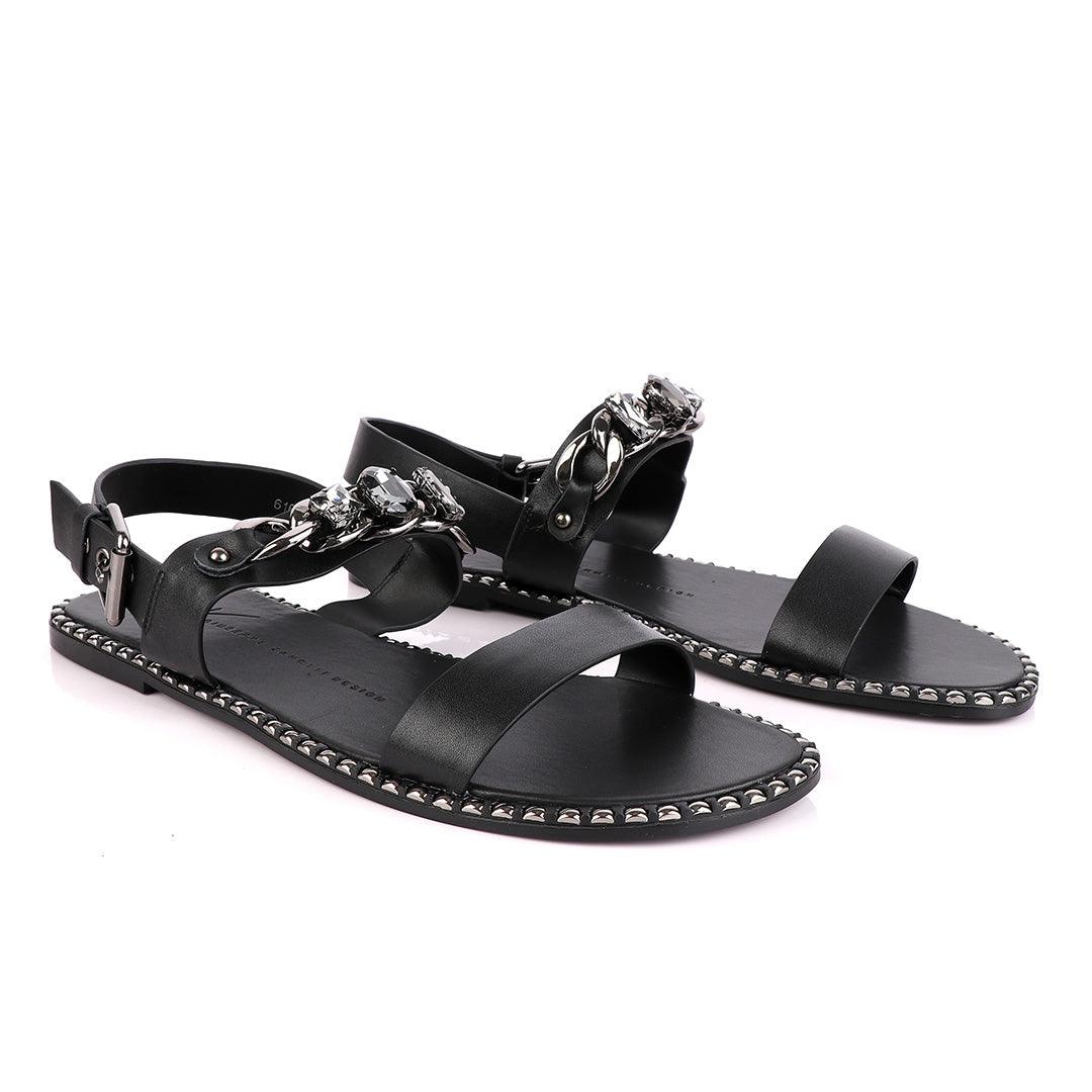 Giuseppe Zanotti Black Chain With Stone Design Leather Sandal - Obeezi.com