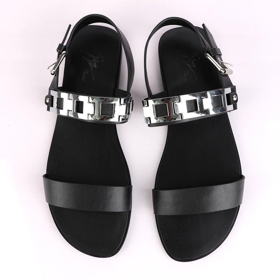 Giuseppe Zanotti Flat Sandals With White Silver Chain for Men - Black - Obeezi.com