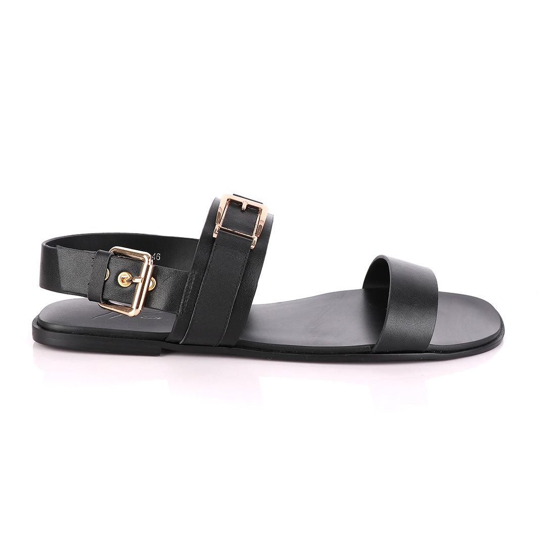 Giuseppe Zanotti Gold Buckle Black Leather Sandal - Obeezi.com