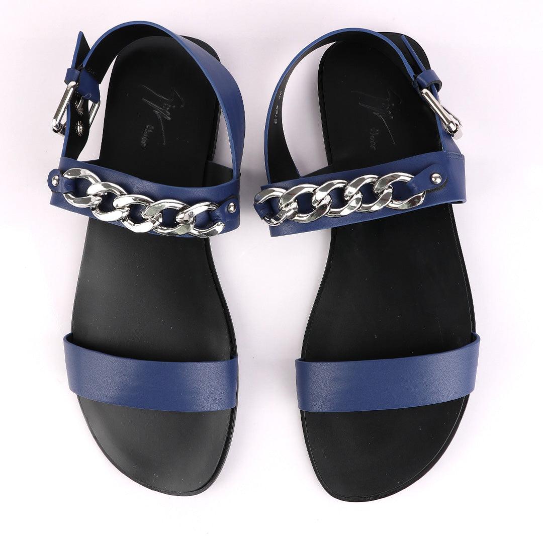 Giuseppe Zanotti Zak Chain Leather Sandals - Blue - Obeezi.com