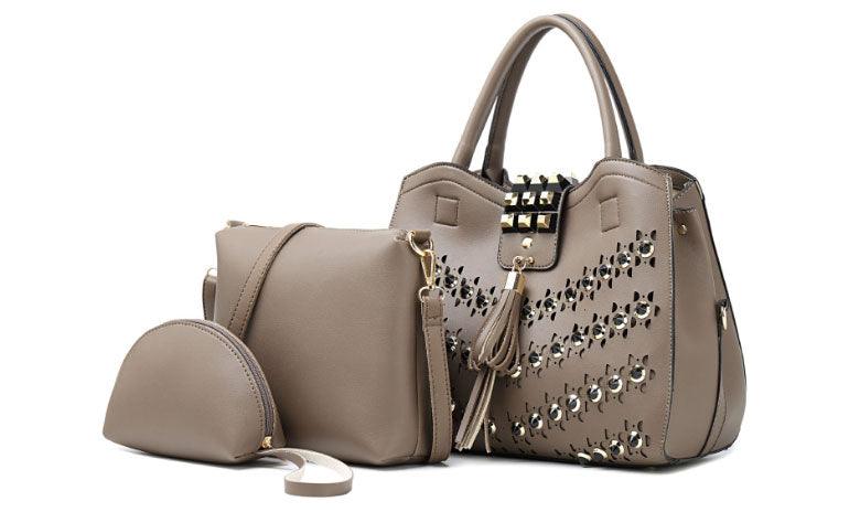 Golden metalic Design 3 in 1 woman Apricot Handbags - Obeezi.com