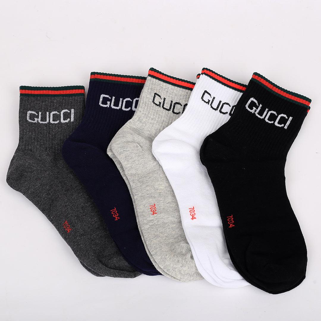 Guc 5 Pairs White, Black, Ash, Blue And Grey Logo Designed Socks - Obeezi.com