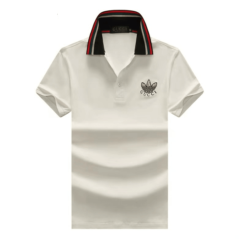 GUC Classic Side crested Logo Striped Collar Polo- White - Obeezi.com