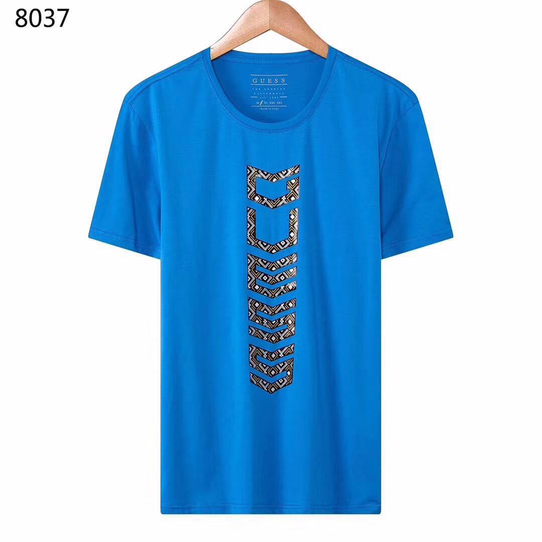 Guess Men's Short Sleeve Basic Pop Logo Crew T-Shirt Blue - Obeezi.com