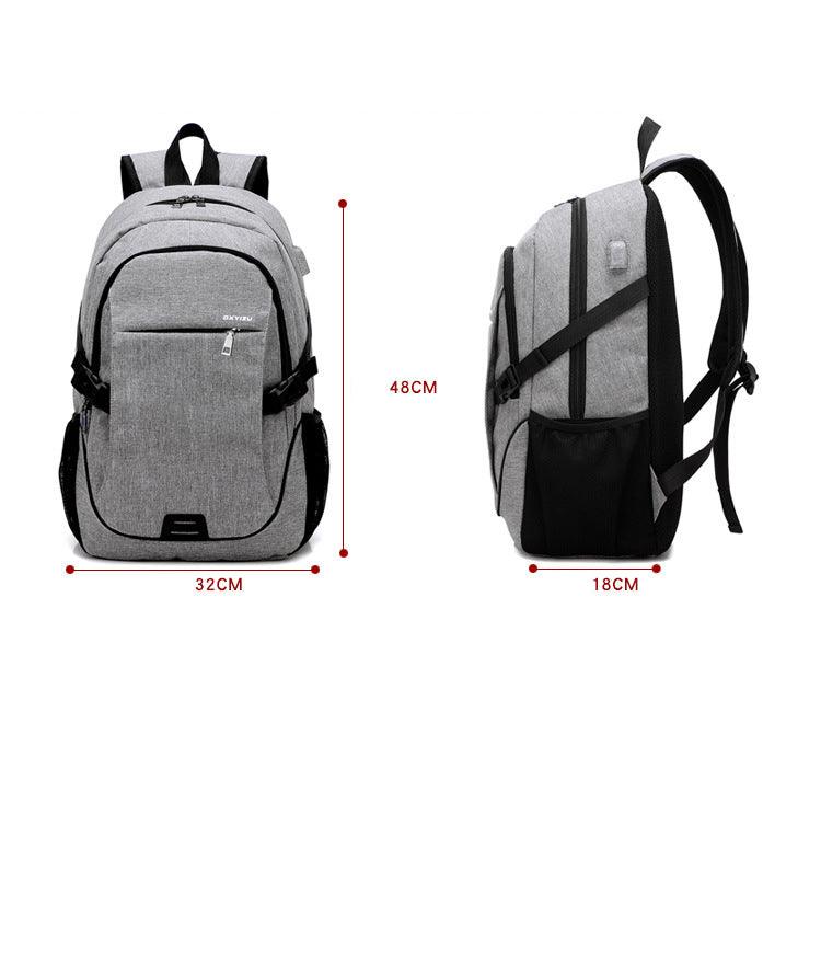 Haven Large Capacity Laptop Backpack With USB Charging Port-Grey - Obeezi.com