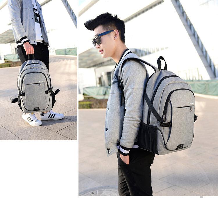 Haven Large Capacity Laptop Backpack With USB Charging Port-Grey - Obeezi.com