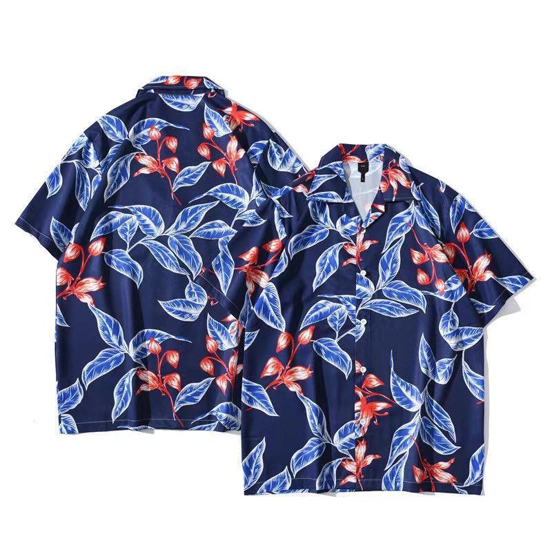 Hawaiian Leaves Graphic Designed Blue Aloha Shirt - Obeezi.com