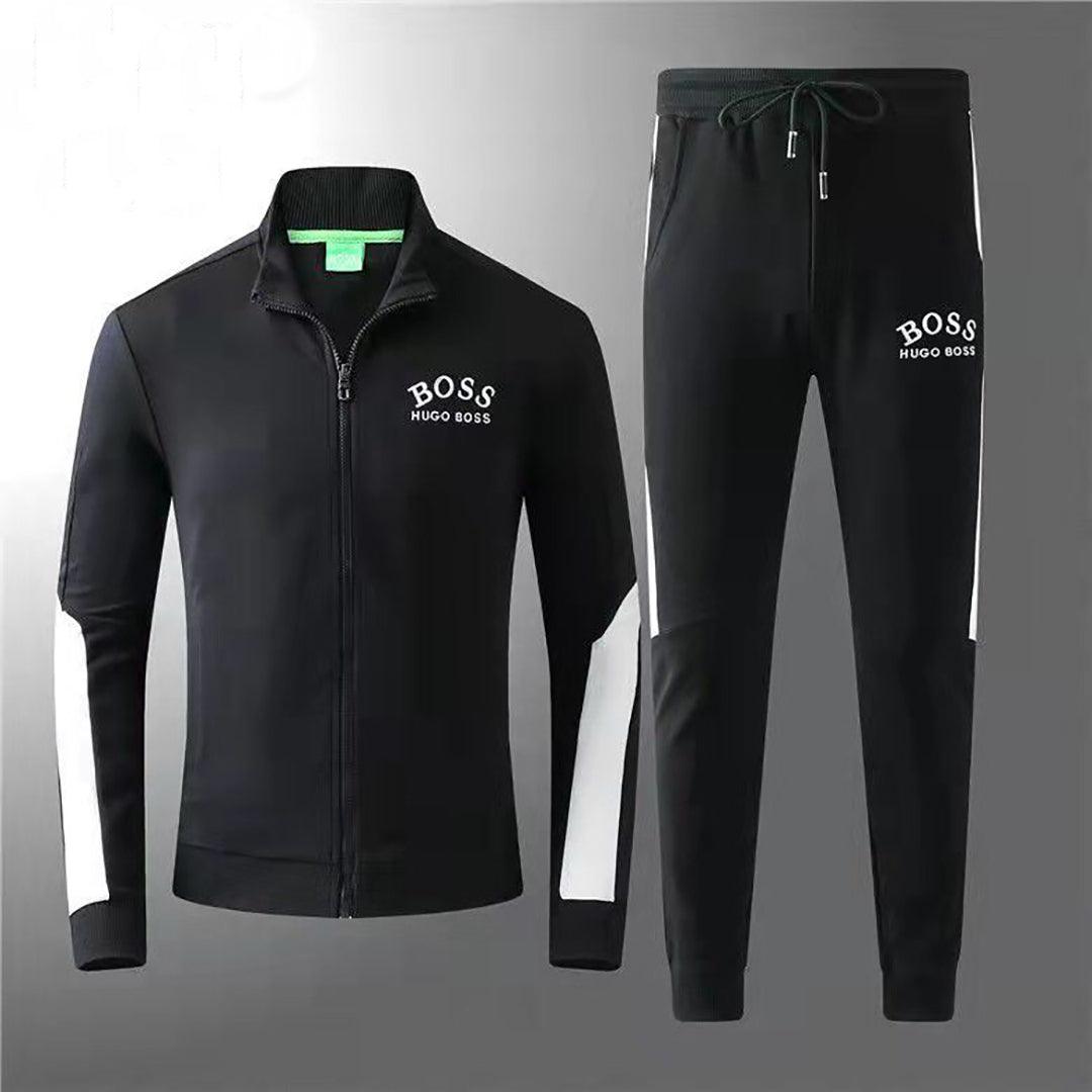 HB Branded Two Piece Cotton Designed Zip Up Track Suit - Black - Obeezi.com