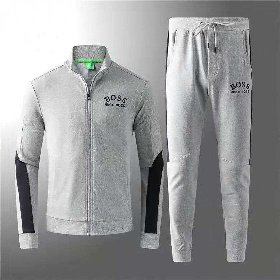HB Branded Two Piece Cotton Designed Zip Up Track Suit - Grey - Obeezi.com