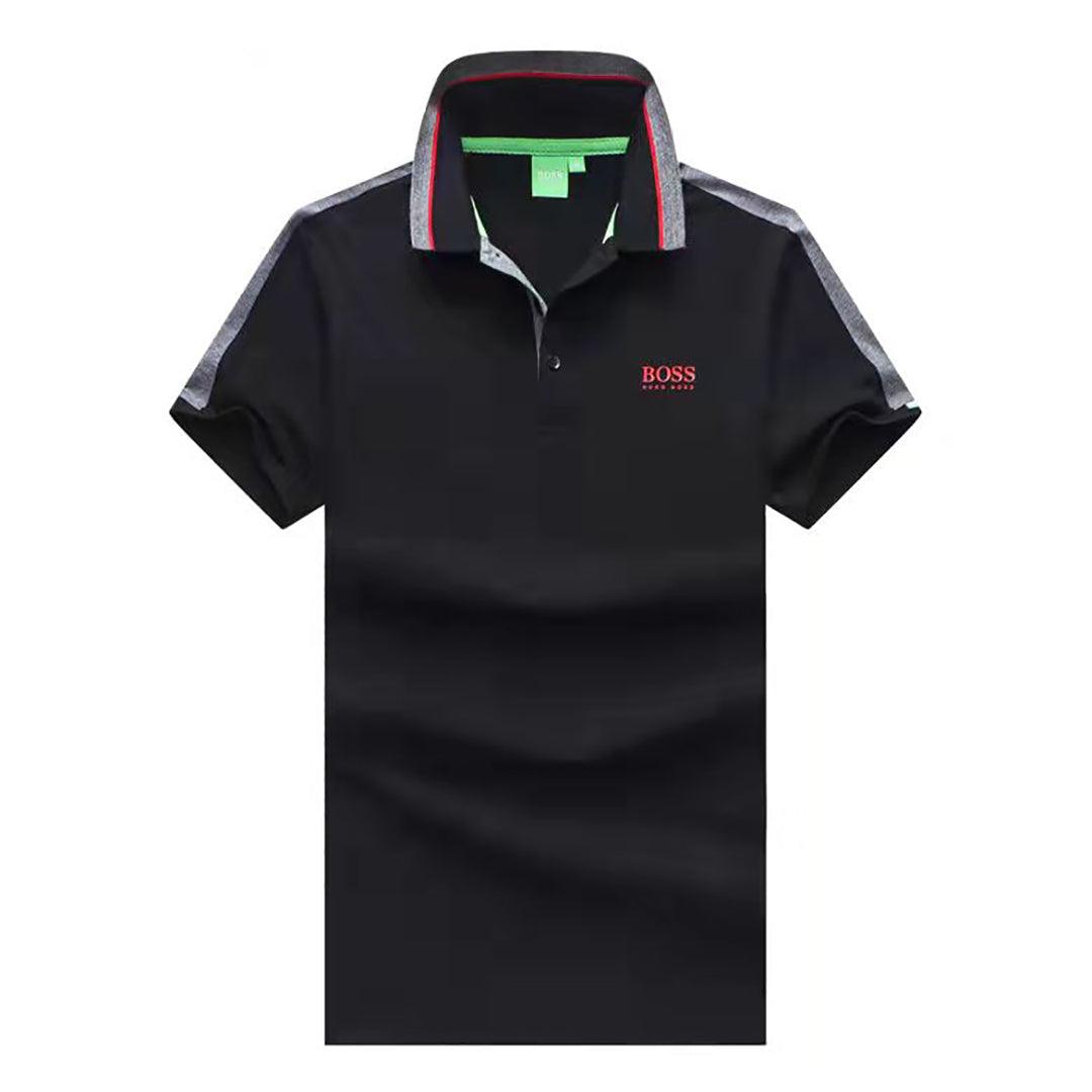 HBoss Collar Striped Essential Regular Fit Polo-Black - Obeezi.com