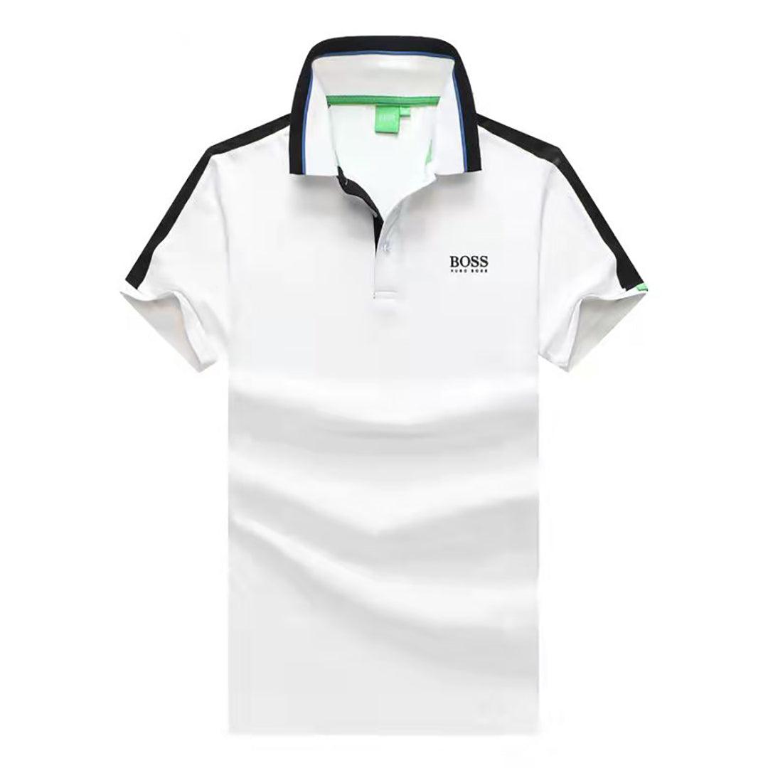 HBoss Collar Striped Essential Regular Fit Polo-White - Obeezi.com