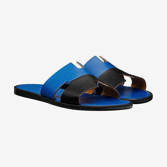 Hermes Epsom Bi Color Izmir Mens Sandals Blue and Black - Obeezi.com